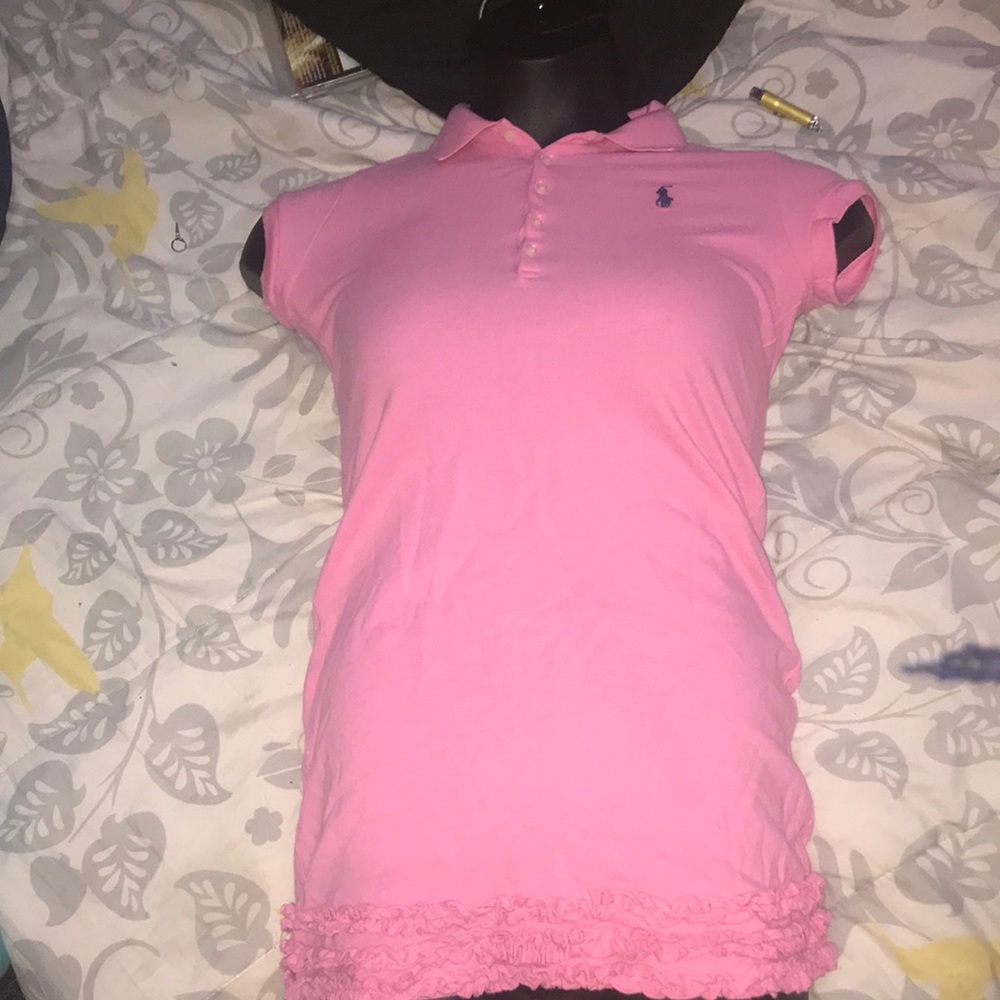 Pink Ralph lauren polo shirt with ruffles